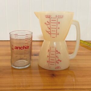 Anchor Hocking Measuring Cup & Vintage Double Sided Pitcher Cream Red Excellent